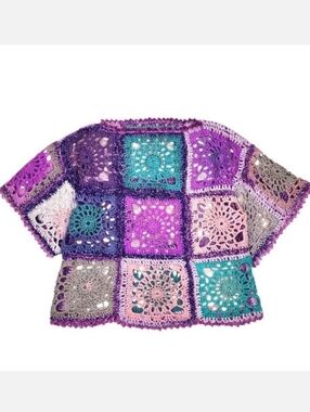 New Handmade Boho Crochet Granny Square Top - Vibrant Patchwork Festival Blouse